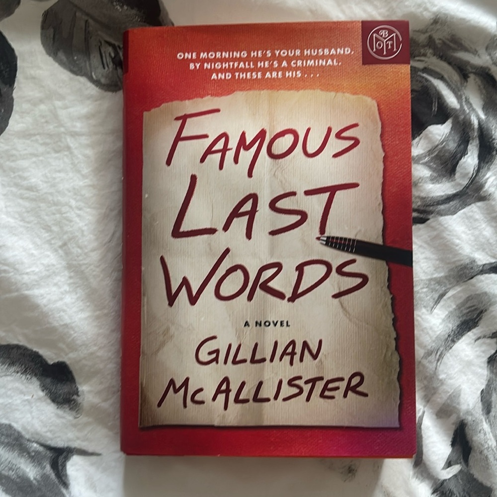 Famous Last Words novel by Gillian McAllister hardcover book of the month